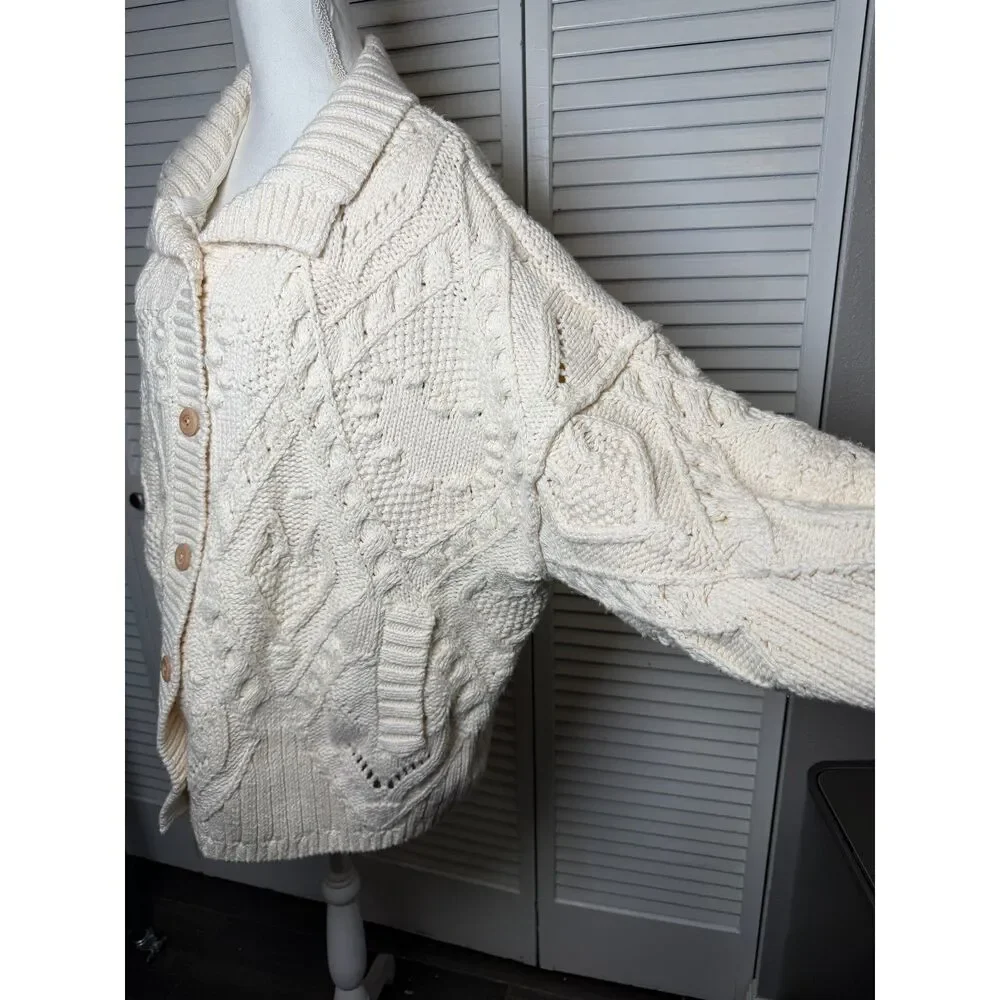Free People Heart You Cardigan Ivory Button-Up Cardigan Sweater Size Medium